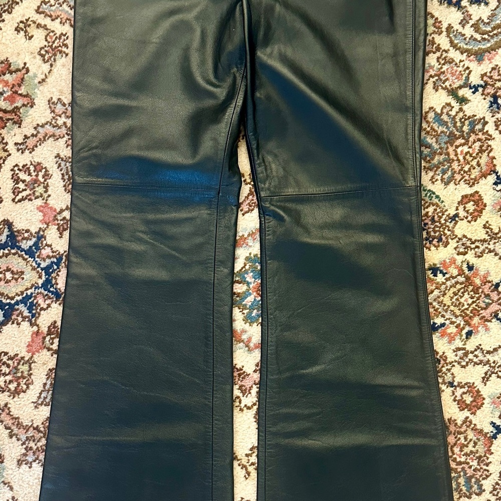 Italian Leather Boot Cut Pants in Black with silver studs accent around waist!!